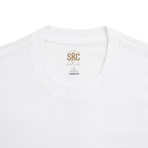 Gray fishing T-shirt with "Savage Reel Club" boat graphic, printed by Printify, featuring a nautical fishing theme.