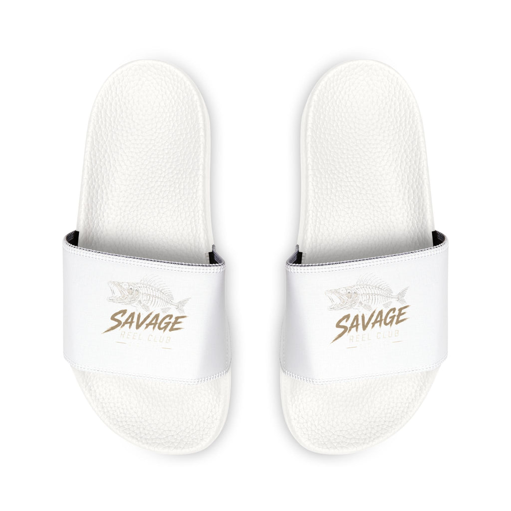 White Slide Sandals with removable straps, 'SAVAGE' Pool Slides by Printify, casual shoes for summer wear