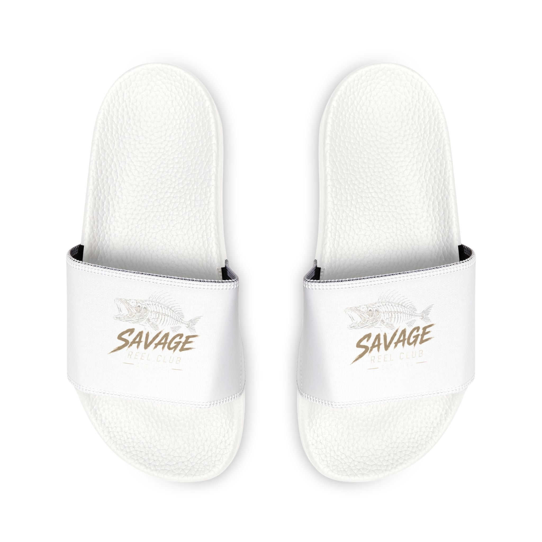 White Slide Sandals with removable straps, 'SAVAGE' Pool Slides by Printify, casual shoes for summer wear