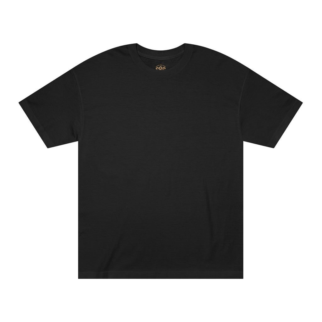 Black fishing alien graphic T-shirt by Printify featuring "Eat Sleep Fish Repeat" slogan on front, casual and fun design.