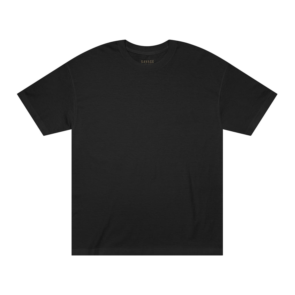 Black fishing T-shirt with "Savage Skeleton" graphic print by Printify, featuring a skeleton design on the front.