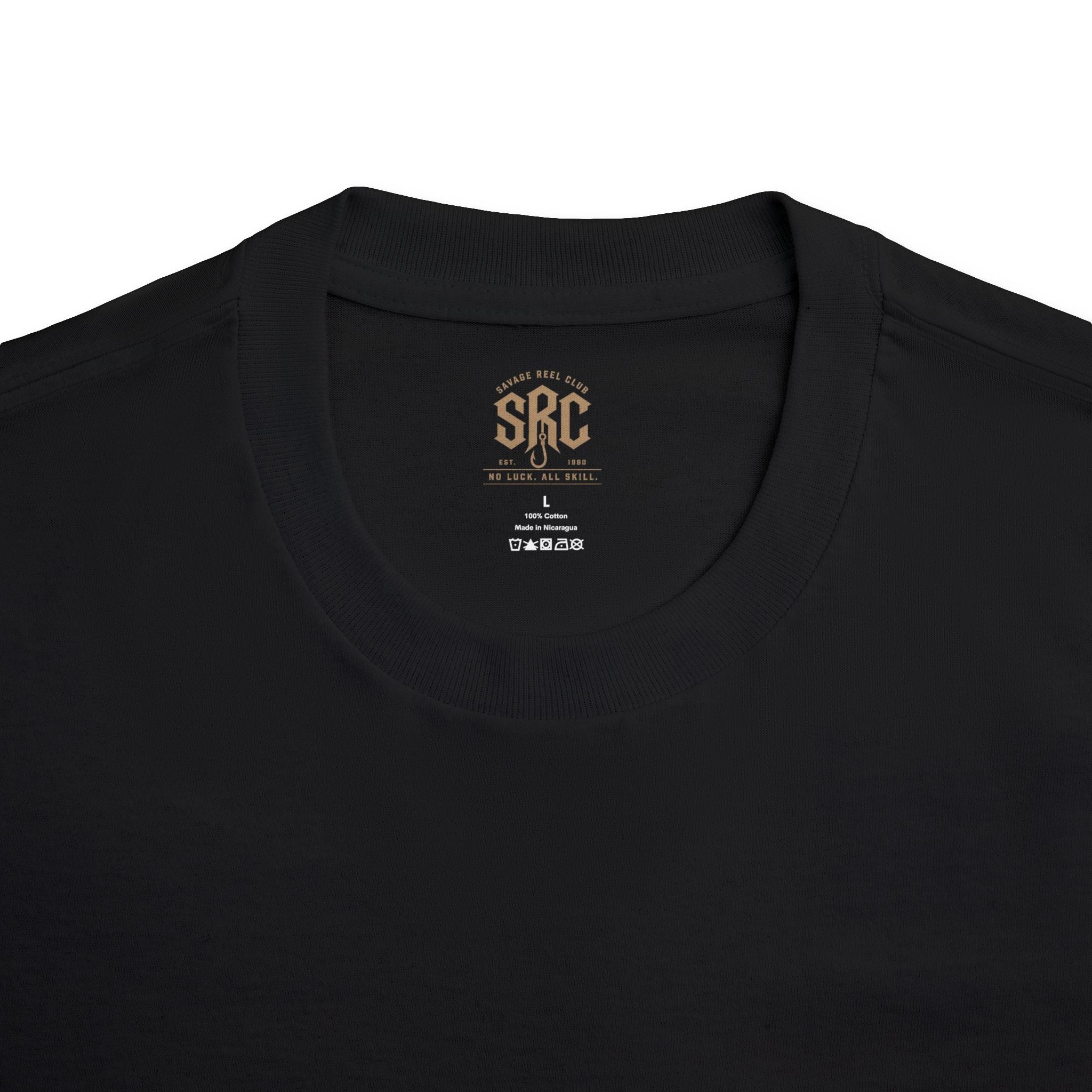 Vintage skull and cigarette graphic on Savage Reel Club fishing T-shirt by Printify, featuring bold, artistic design.