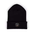 Printify Savage Reel Club cuffed black knit beanie hat, cozy and stylish winter accessory with a classic design.