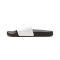 White Slide Sandals with removable straps, Printify 'SAVAGE' pool slides, casual open-toe shoes for summer wear.