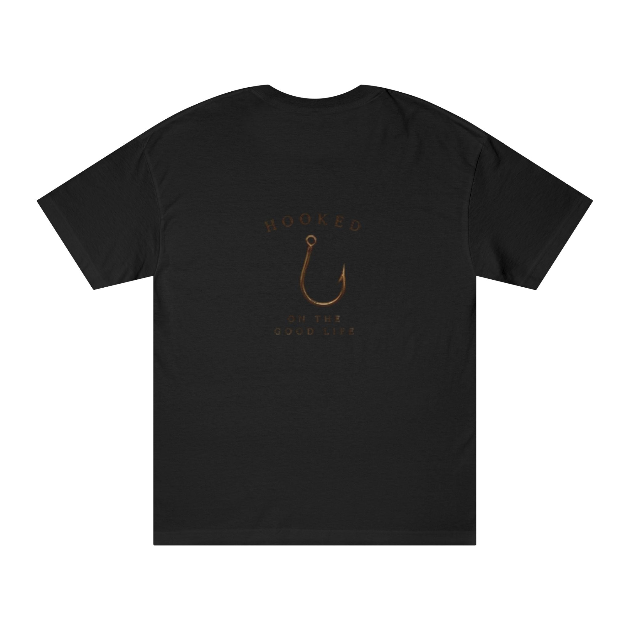 Fishing T-Shirt "Hooked on the Good Life" by Printify, casual cotton tee featuring fishing-themed graphic and slogan.