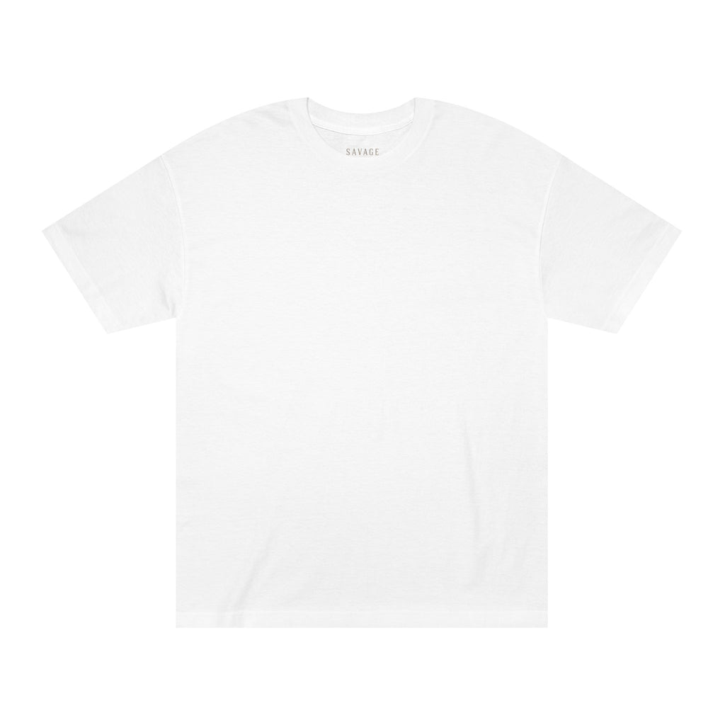 Vintage sunset fishing design on Printify Savage Reel Club T-Shirt, casual crewneck with vibrant sunset and fishing motifs.