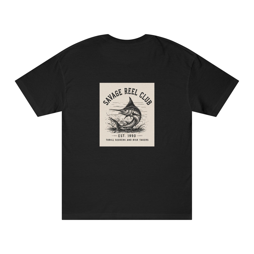 Marlin vintage graphic T-shirt from Savage Reel Club featuring a stylish fishing design on a Printify tee.