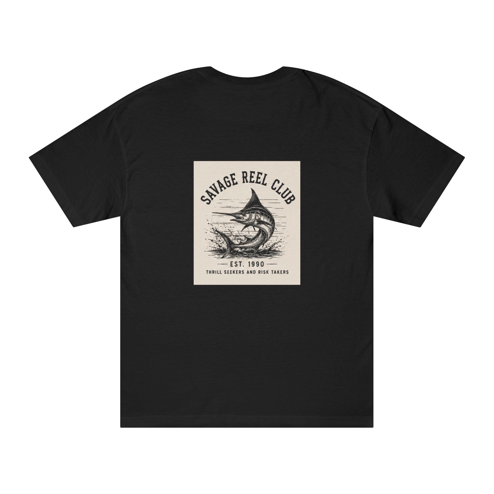 Marlin vintage graphic T-shirt from Savage Reel Club featuring a stylish fishing design on a Printify tee.