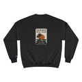 Vintage Savage Reel Club fishing sweatshirt with retro palm sunset design, champion branded crewneck, soft and comfortable printify hoodie