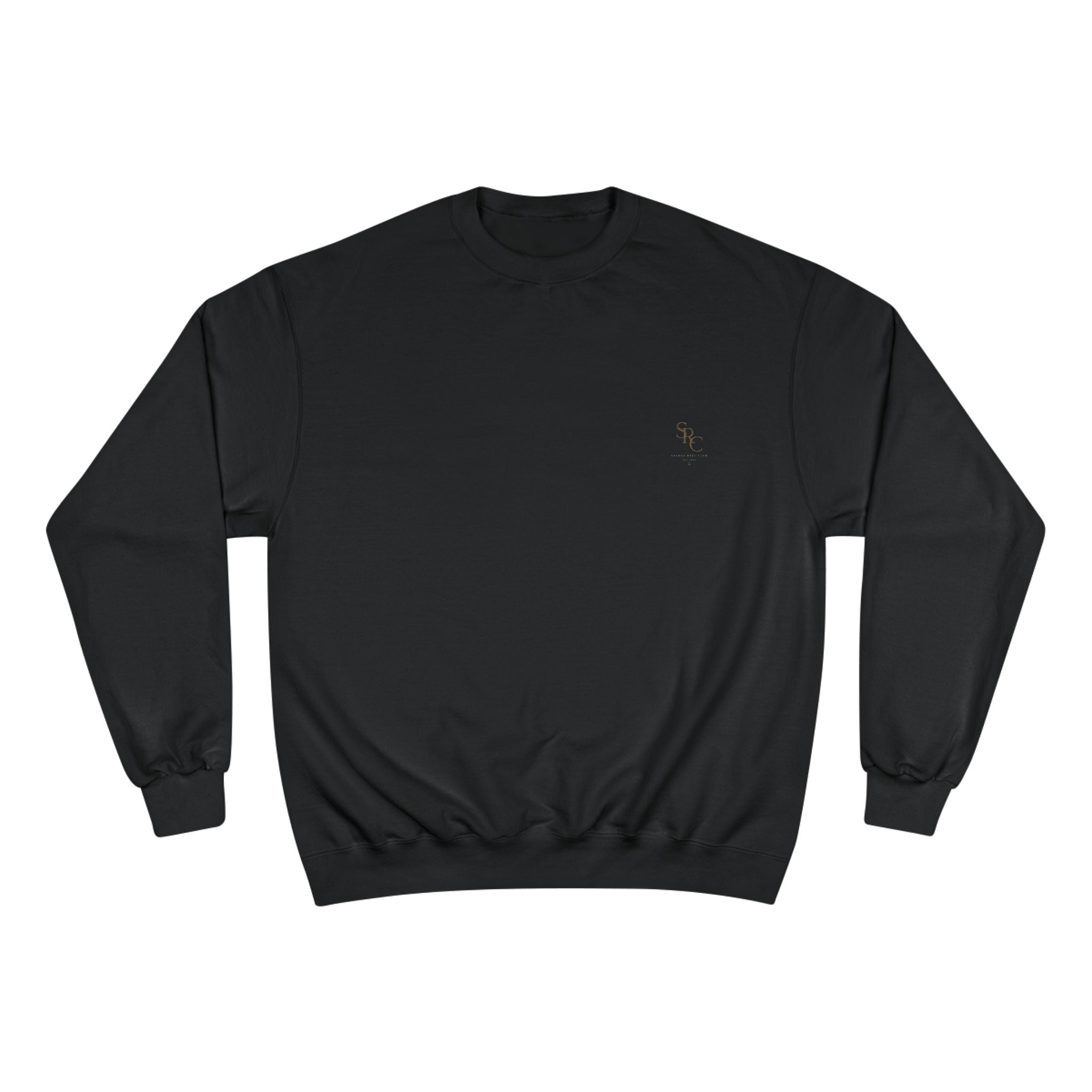 Vintage Savage Reel Club fishing sweatshirt with retro palm sunset design, crewneck style by Champion on Printify.