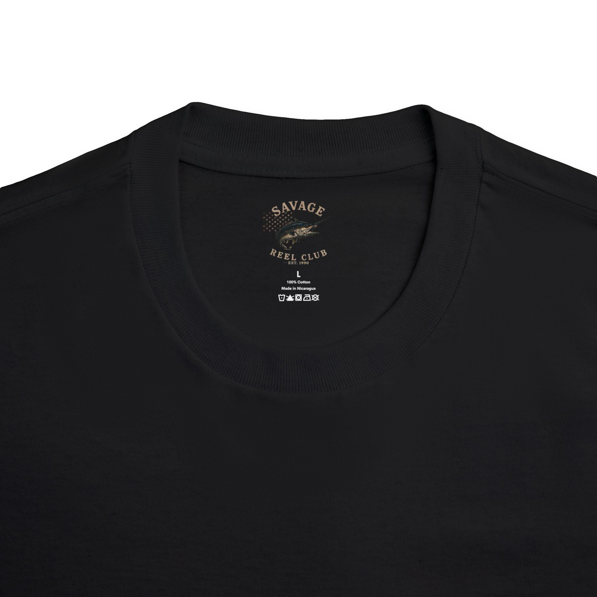 Men's fishing T-shirt featuring a marlin graphic and "Savage Reel Club" print, made by Printify, casual fishing apparel.
