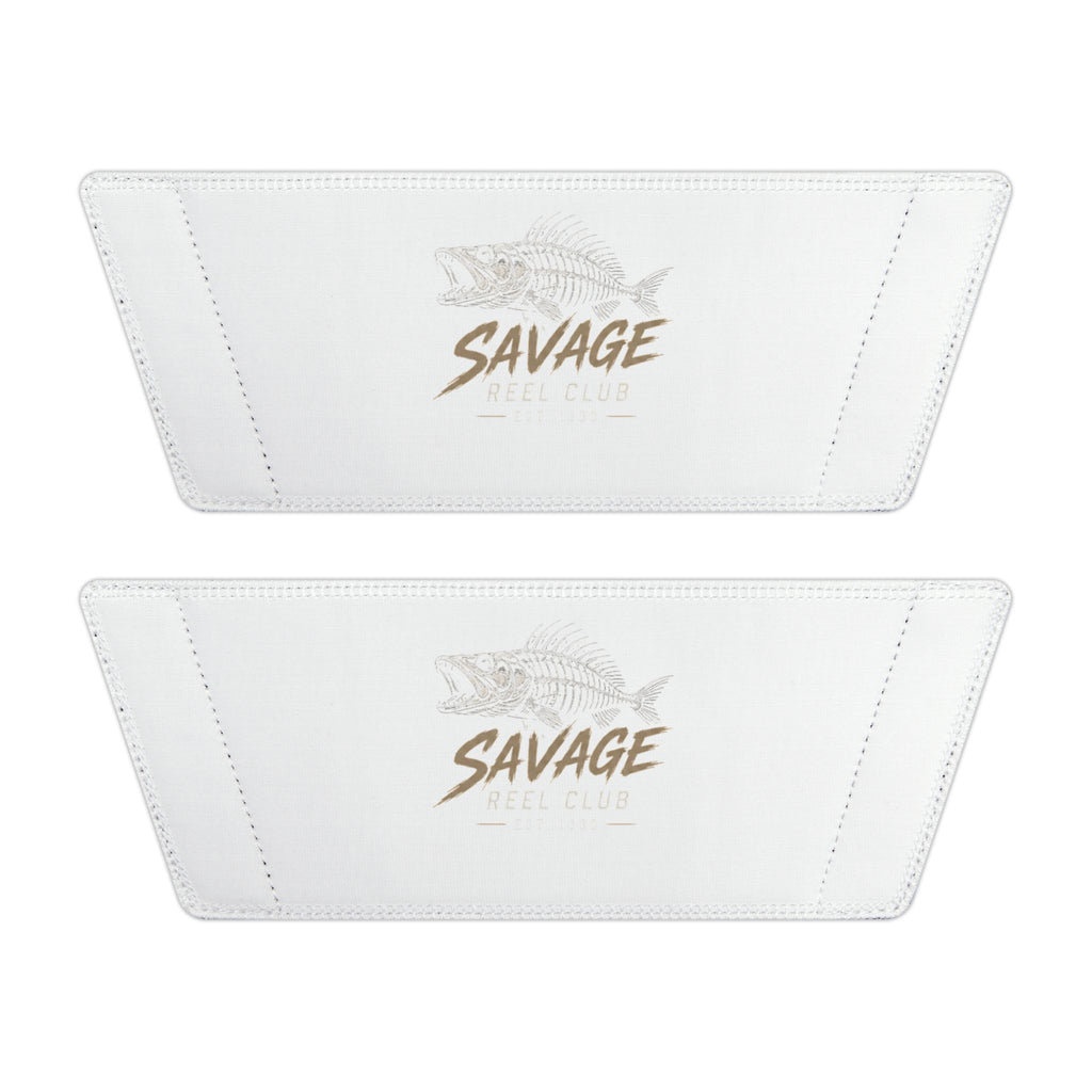 White Slide Sandals with removable straps, labeled 'SAVAGE,' casual pool slides by Printify, shown on a clean background.