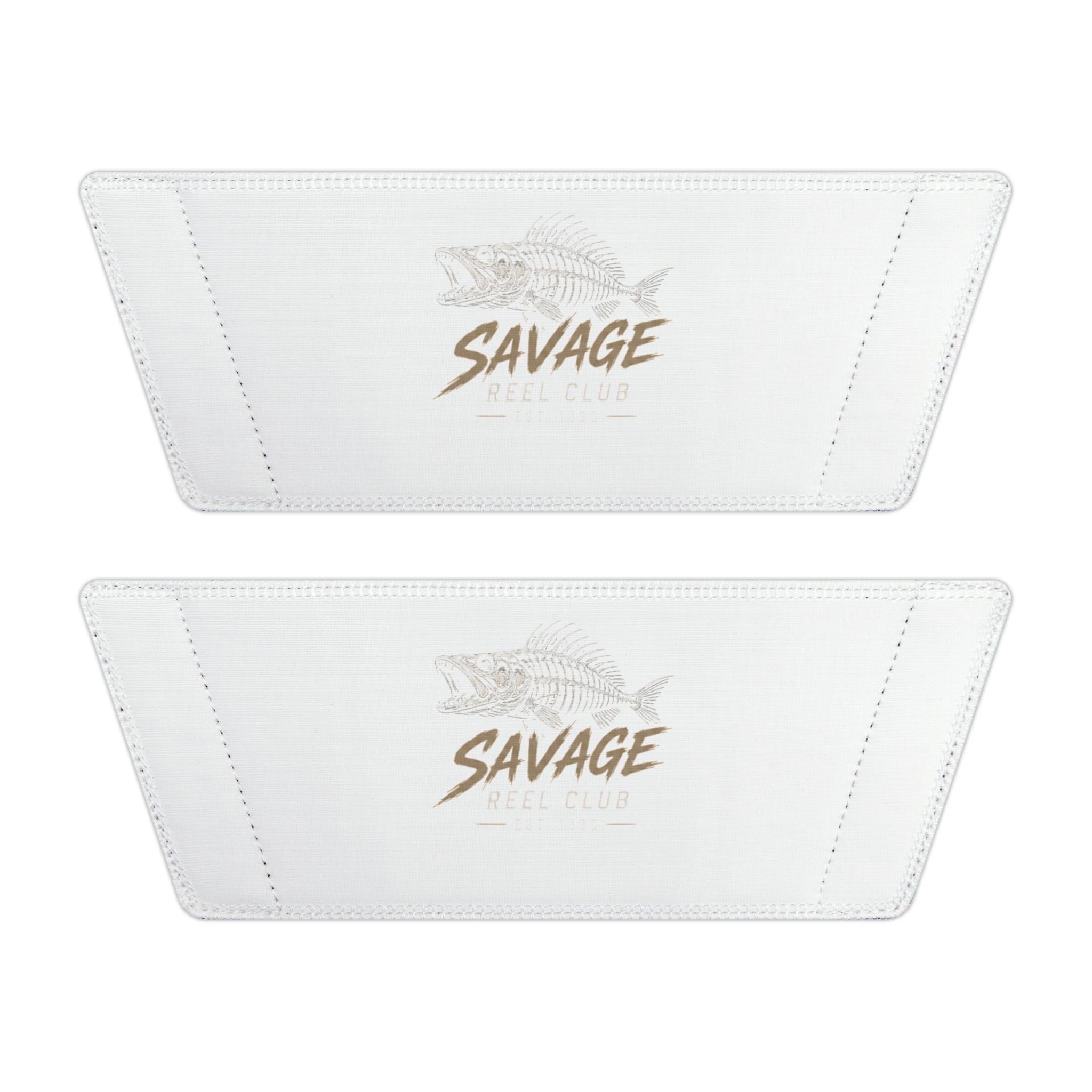 White Slide Sandals with removable straps, labeled 'SAVAGE,' casual pool slides by Printify, shown on a clean background.