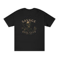 Black fishing T-shirt featuring a savage skeleton graphic, from Printify, with bold design on the front.